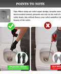 Comparison of upgraded and old toilet snake clog remover models in use, showing effectiveness and handle design, under 'Points to Note' section.