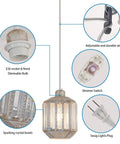 Boho Hanging Plug In Lamp With Dimmable 16.4 Ft Cord Rustic White Crystal Swag Pendant Light showing parts and features.