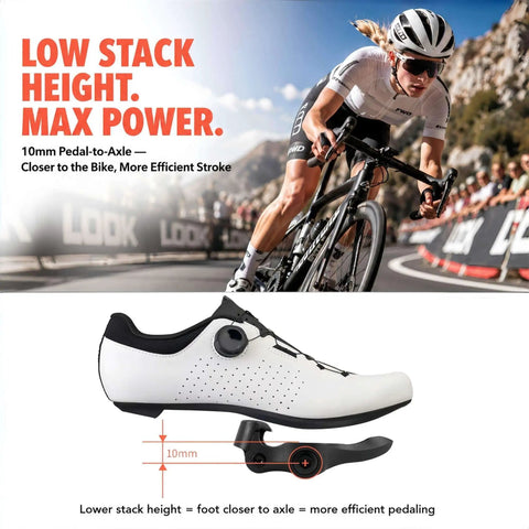 Cyclist demonstrating Road Bike Pedals For Look KEO System Only Lightweight Clipless Pedals With Sealed Bearings Nylon Glass Fiber Body 9 16 Inch Spindle Cleats Included Built For Indoor Spin And Speedy Road Cycling