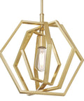 Champagne Brass Finish One Light Indoor Pendant Light For Living Room, Sloped Ceiling Compatible, Includes Two 9 1/2 Inch Rods For Adjustable Height, Modern Elegant Hanging Fixture with hexagon rings