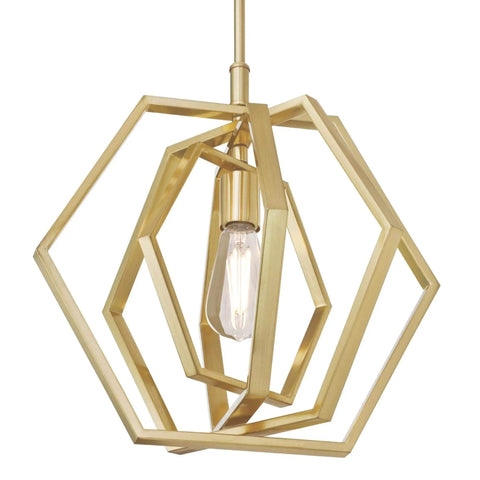 Champagne Brass Finish One Light Indoor Pendant Light For Living Room, Sloped Ceiling Compatible, Includes Two 9 1/2 Inch Rods For Adjustable Height, Modern Elegant Hanging Fixture with hexagon rings