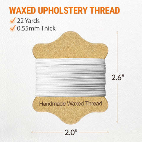 Front view of white waxed upholstery thread on a spool (22 yards, 0.55mm thick)