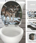 Toilet Seat Round Resin for Bathroom features a wolf design, stainless steel hinge, and grip-tight bumpers.