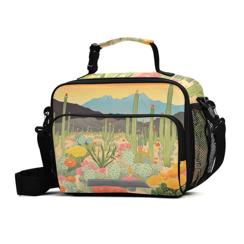 Desert Bloom Insulated Lunch Bag With Handles And Shoulder Strap For Camping And Travel Grab And Go Everyday Carry, cactus design