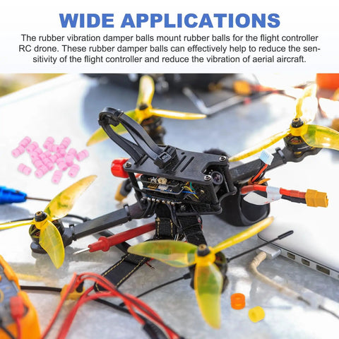 RC drone with M3 Rubber Flat Washer 6mm OD 3mm ID 1mm Thick Anti Vibration Gasket installed, sealing spacer black visible