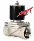 Front view of Heavy Duty Pro Grade One And A Half Inch Solenoid Valve With 110 Volt AC Stainless Steel Body Normally Closed Viton Seal