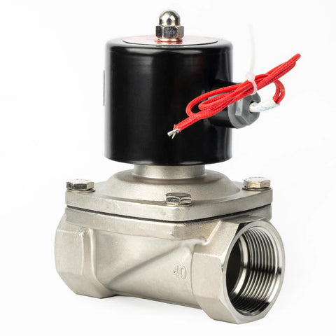 Front view of Heavy Duty Pro Grade One And A Half Inch Solenoid Valve With 110 Volt AC Stainless Steel Body Normally Closed Viton Seal