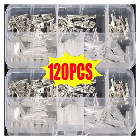 Solid Assortment Kit For 120 Pieces Insulated Male Female Wire Connectors With Crimp Terminals In 2 Point 8 4 Point 8 And 6 Point 3 Millimeter Sizes Perfect Spade Electrical Adapters For Any Hissy Fit Repair Job Right Now. 120pcs organizer