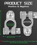 Top Shelf Military Spec Battery Terminal Connectors Featuring Pure Copper Build And Rust Proof Washers Built Tough For Trucks Cars And Marine Rigs With Secure Covers, showing product size dimensions.