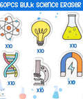 Cool Science Themed Erasers Set For Kids 60 Pack Back To School Gift Bulk Novelty With Microscope U Shaped Magnets DNA Chromosome