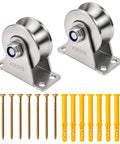 2 Pack U Groove Pulley Wheel For Rope With Stainless Steel Cable Pulley Wheel And Screws Wall Mounted Lifting Pulley Block With Duplex Bearings Heavy Duty DIY Gear For Gym Equipment And Sliding Rolling Gates, 48mm stainless steel