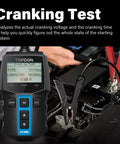 12V Car Battery Tester With 100 To 2000 CCA Load Test Digital Auto Battery Analyzer in use on an engine