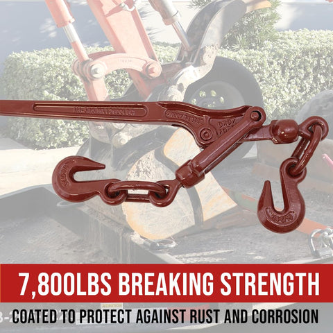 Heavy Duty Chain Lever Load Binder 2 Pack With Forged Grab Hooks For 1/4 To 5/16 Inch Grade 70 Chain Tie Down 7,800 Lbs Breaking Strength