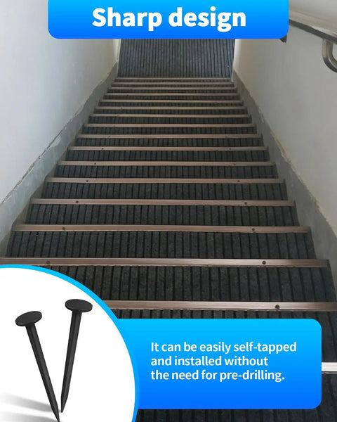 Heavy Duty Black Upholstery Tacks 1 Inch Bulk Furniture Hardware For Fast Home Repairs Strong Steel Pins with sharp design on stairs.