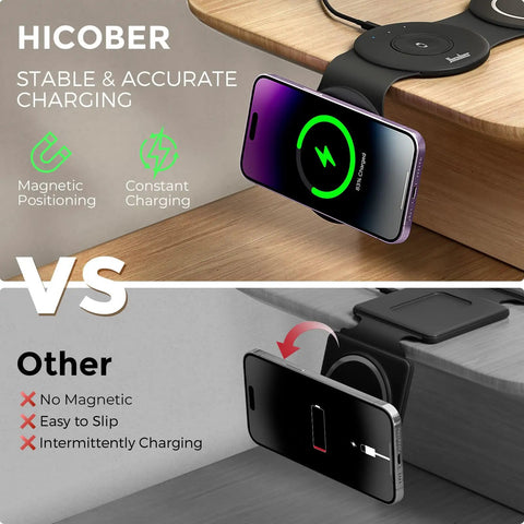 Comparison of Three-In-One Wireless Charging Dock for iPhone 17 16 15 14 13, Apple Watch and AirPods with another dock