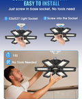 Installation of Hella Bright 180W LED Garage Light with 6 Adjustable Panels and 18000 Lumens in E26 E27 Socket