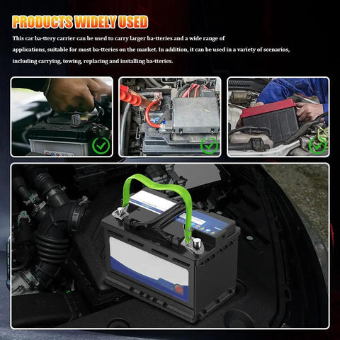 Rock Solid Heavy Duty Car Battery Carrier Strap Green Universal Hold Down Belt With Durable Synthetic Fiber Rope for easy battery installation.