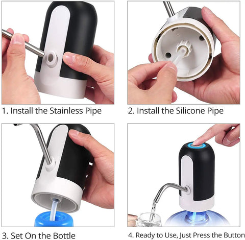 Step-by-step installation of the 5 Gallon Electric Water Dispenser Pump For 2 To 5 Gallon Jugs, USB Rechargeable Water Bottle Pump