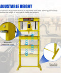 Badass 20 Ton Hydraulic Shop Press Hella Sturdy H Frame Build With Slick Adjustable Work Table And Smooth Acting Ram For Tough Garage Automotive Fixes In Bright Yellow Paint featuring adjustable height and removable supporting levers.