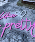 Lit Like Really Pretty Neon Sign LED Neon Lights for Bedroom Decor pink wall light on grey rug