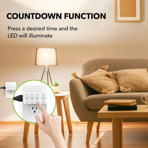 Indoor Countdown Timer With Repeat Function For Home Use, Heavy Duty 3 Prong Grounded Outlet, 15A 1875W 0.5 HP ETL Listed, Fully Adjustable Up To 6 Hours With 15 Min, 30 Min, 1 Hr, 2 Hr, 4 Hr And 6 Hr Settings, Easy On Off Override