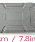 Gray storage case from Pink Tool Set For Women, 13 Piece Hand Tool Kit, measured 20cm or 7.8in wide, closed view.