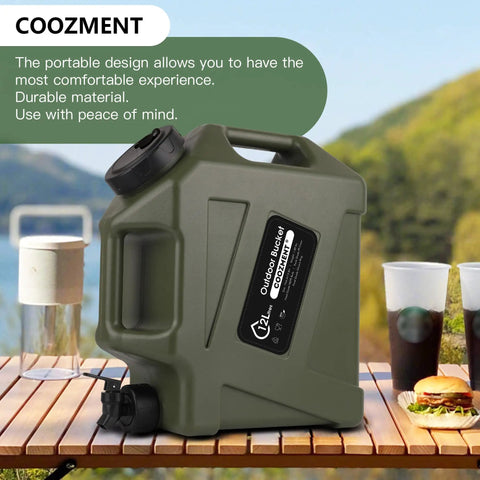 3.2 Gallon Portable Water Jug With Spigot For Camping And Hiking, BPA Free Military Green Water Storage Tank outdoors