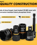 17-Piece 3/8 Inch Drive Bolt Extraction Socket Set in CR-MO Steel with black oxide finish, front view of the kit components