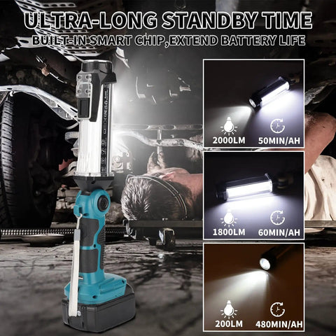 2000 Lumen LED Work Light With 25W Flood Beam, 18V LXT Battery Compatible illuminating under car with battery power info