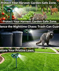 Two Pack Upgraded Sonic Ultrasonic Animal Deterrent With Solar Power Motion Sensor 110 Degree PIR And LED Strobe Light For Yard And Garden Safeguard Against Deer Rabbits Skunks Raccoons Squirrels And Cats in garden and lawn scenes