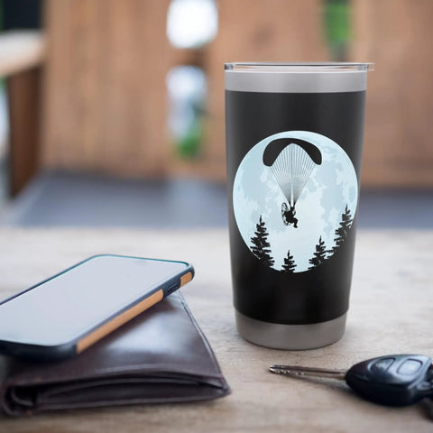 Powered Paragliding Inspired Stainless Steel Insulated Tumbler With Dual Wall Construction BPA Free Leak Proof Lid Black Finish