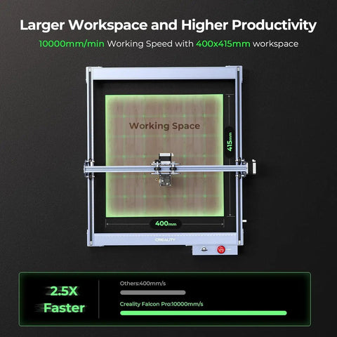 Falcon 10W Laser Engraver with Air Assist and Rotary Roller, workspace 400x415mm, speed 10000mm/min, high precision