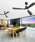52 Inch Grey Ceiling Fan With Light And Remote, Modern Retro Vibe With 3 Solid Wood Blades in living room setting