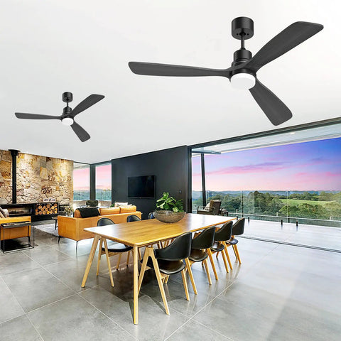 52 Inch Grey Ceiling Fan With Light And Remote, Modern Retro Vibe With 3 Solid Wood Blades in living room setting