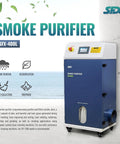 Commercial Grade 400 Watt Industrial Smoke Purifier And Fume Extractor Unit For Laser Marking Engraving Welding Workshops Delivering Hella Clean Air With Zero Sweat, front view.