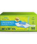Real Good 36X36 Inch Adult Pee Pads That Slap With Massive Absorbency and Odor Control Perfect For Incontinence and Puppy Training Soak Up Everything You Throw At Them Man Without Leaking No Cap in blue packaging.