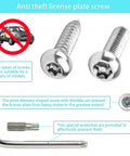 Anti Theft License Plate Screw Kit With Tamper Proof Bolts That Beat Theft And Chrome Caps In 304 Stainless Steel Car Plate Mounting Hardware One Quarter Inch Self Tapping Screws And Wrenches For Serious Security.