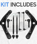 Dodge Caliber Front Lower Control Arms With Ball Joints And Sway Bar End Links Tie Rods Rack Boots 8pc Suspension Kit