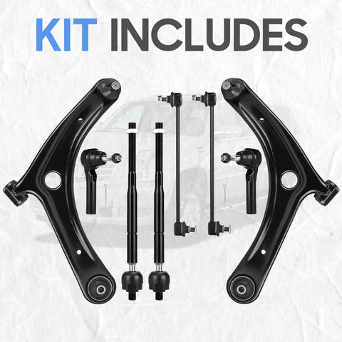 Dodge Caliber Front Lower Control Arms With Ball Joints And Sway Bar End Links Tie Rods Rack Boots 8pc Suspension Kit