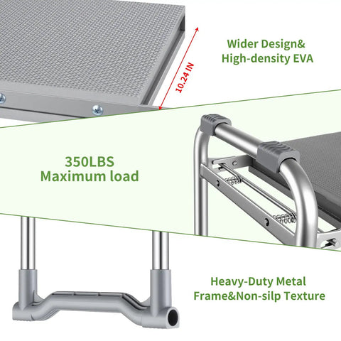 Close-up of 2 In 1 Garden Kneeler And Seat With Thick Soft Pad And Tool Bag Foldable Portable Gardening Stool, metal frame, EVA pad