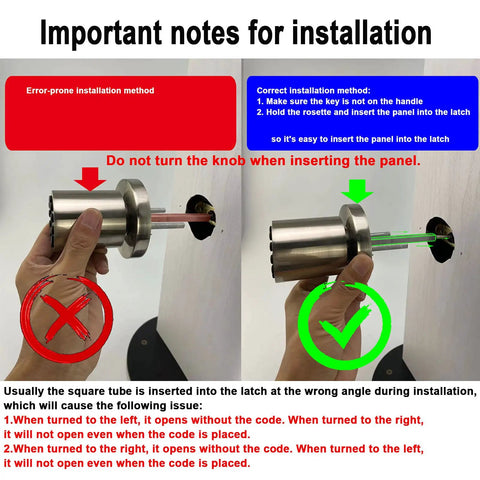 Installation instructions for Keypad Door Knob With Key And Keyless Entry Lock Auto Lock 50 User Codes Master Code Backlit Keypad.