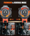 Beefy 1500N.m Cordless Impact Wrench With Brushless 21V Motor, 1100 Ft-Lbs Torque, 3-Mode Adjustable, Ideal For Truck Tires, Car Repair, Heavy Duty DIY Projects showing forward and reverse mode on wheel bolts