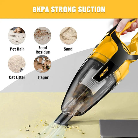 Cordless Handheld Vacuum Cleaner for Home and Car, 8000Pa Powerful Suction, 120W Motor, vacuuming debris on a table