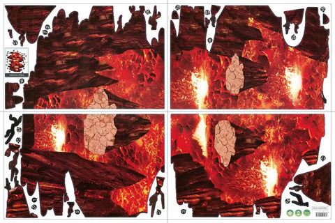 Epic 3D Volcano Wall Decals Kit With Fire And Lava Effect, Removable PVC Murals, four sheets showcasing fiery lava rock design