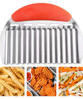 Suuker large crinkle cutter with orange handle and stainless steel wavy blade for vegetables.