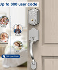 Smart Keyless Door Lock With One Click Unlock Fingerprint Access In Under A Second Virtual Cipher Keyboard Auto Lock Waterproof No Fuss Install Stores Up To 20 Passwords Includes 2 Keys Electronic Deadbolt For Secure Home Entry on a wooden door