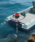 4.0 HP 4 Stroke Outboard Motor For Boats, 53.2cc 3 Blade Propeller, Air Cooling System, Manual Pull Start mounted on a boat