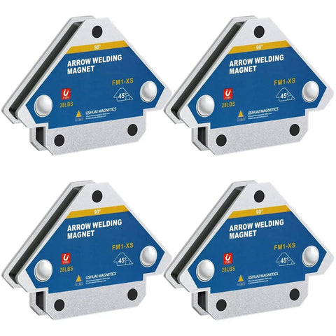 Pro Grade Welding Magnets Set Includes 4 Magnetic Welding Holders 28 Lbs Each With 45 90 135 Degree Angles, shown in package