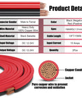 13Ft 12V/24V Heavy Duty Cigarette Lighter Extension Cable 16AWG Male Plug To Female Socket Adapter With Dual 15A Fuses And LED Indicator Lights For Tire Inflator Air Compressor, 16AWG copper wire
