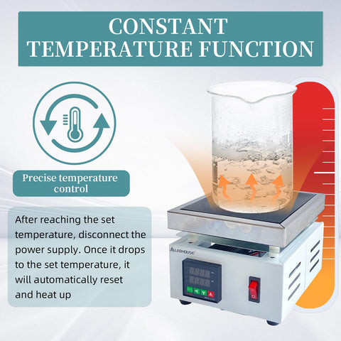 Digital Cast Iron Lab Hot Plate 110V 1000W With Microcomputer Control 120x120mm Heating Surface in use with beaker